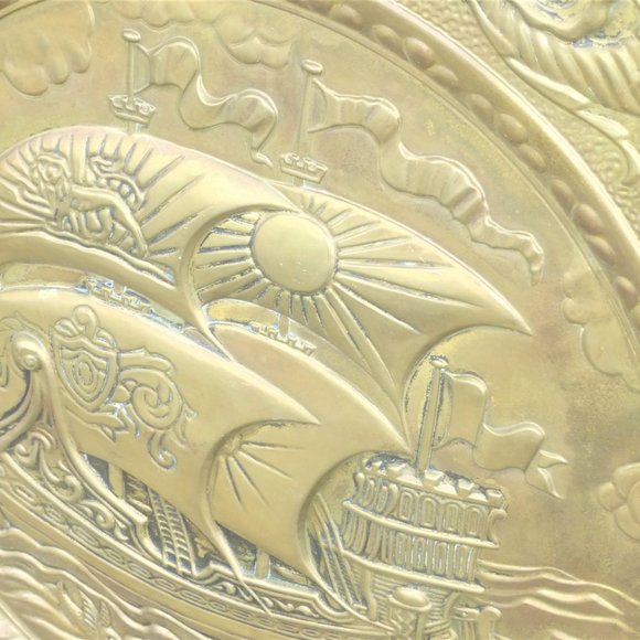 22" DETAILED Solid BRASS TRAY Round Tray Serving Tray Decorative Tray Horoscope - Picture 6 of 9